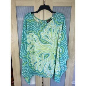 Bob Mackie Wearable Art Top women’s 3X Blouse Green Boho Party Beach Resort